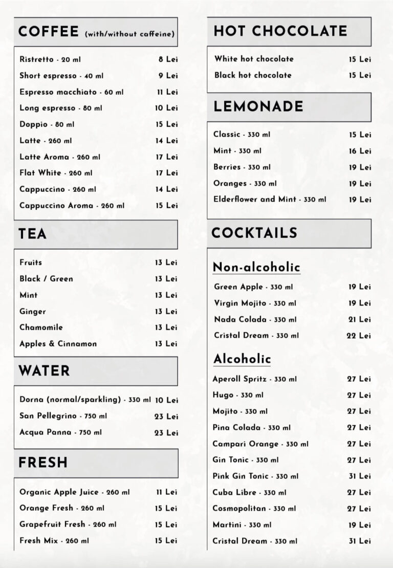 non alcoholic menu