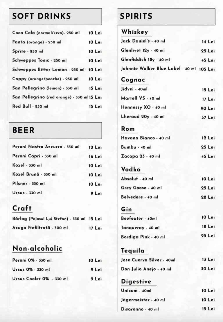 alcoholic menu